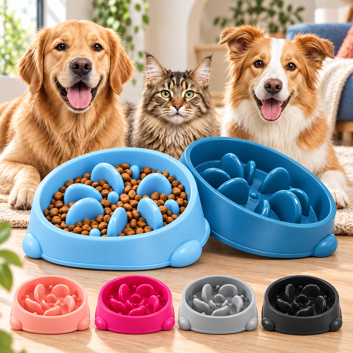 Slow-Feeder Anti-Gulping Pet Bowl